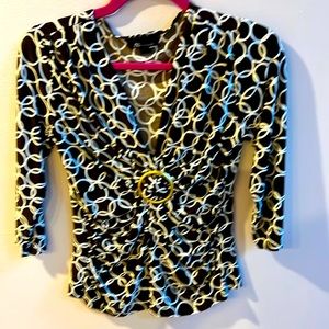 AB Studio 3/4 Length sleeved brown/cream design top adjustable gold loop small